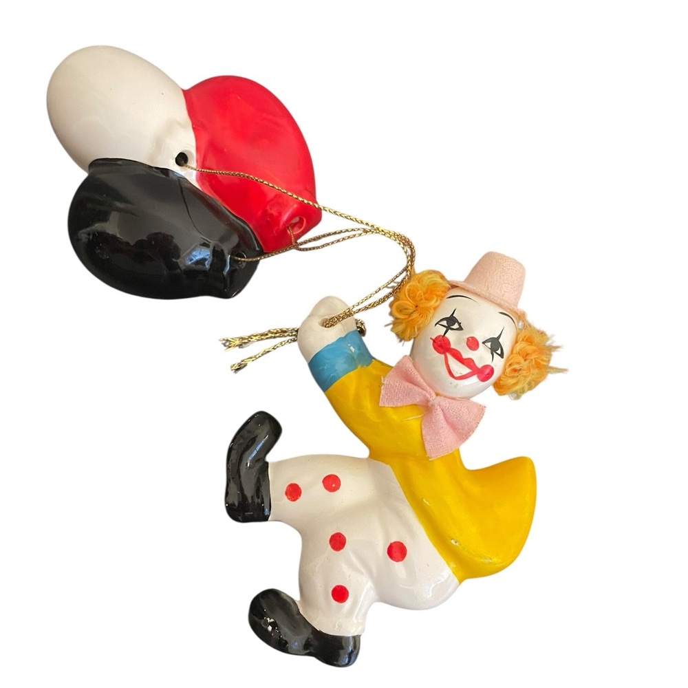 Vintage UCC Ceramic Clown with Balloons Wall Hanging Decor Taiwan Hand Painted